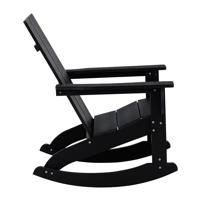 Indoor/Outdoor modern 2-Slat Adirondack Poly Resin Rockers in Black - Set of 2
