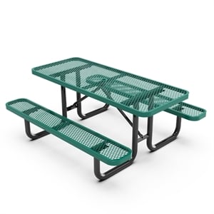 Commercial 6' Rectangular Expanded Mesh Metal Picnic Table with Anchors - Green