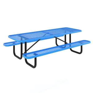 Commercial 8' Rectangle Mesh Metal Outdoor Picnic Table with Ground Anchors-Blue