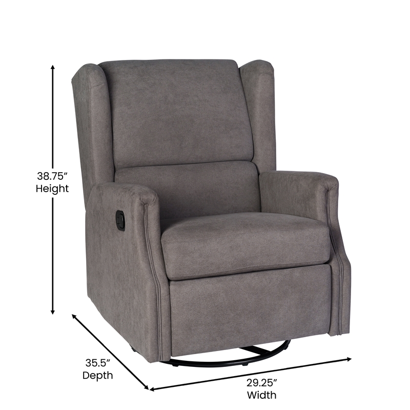wingback manual rocking glider recliner chair with 360 swivel in dark gray