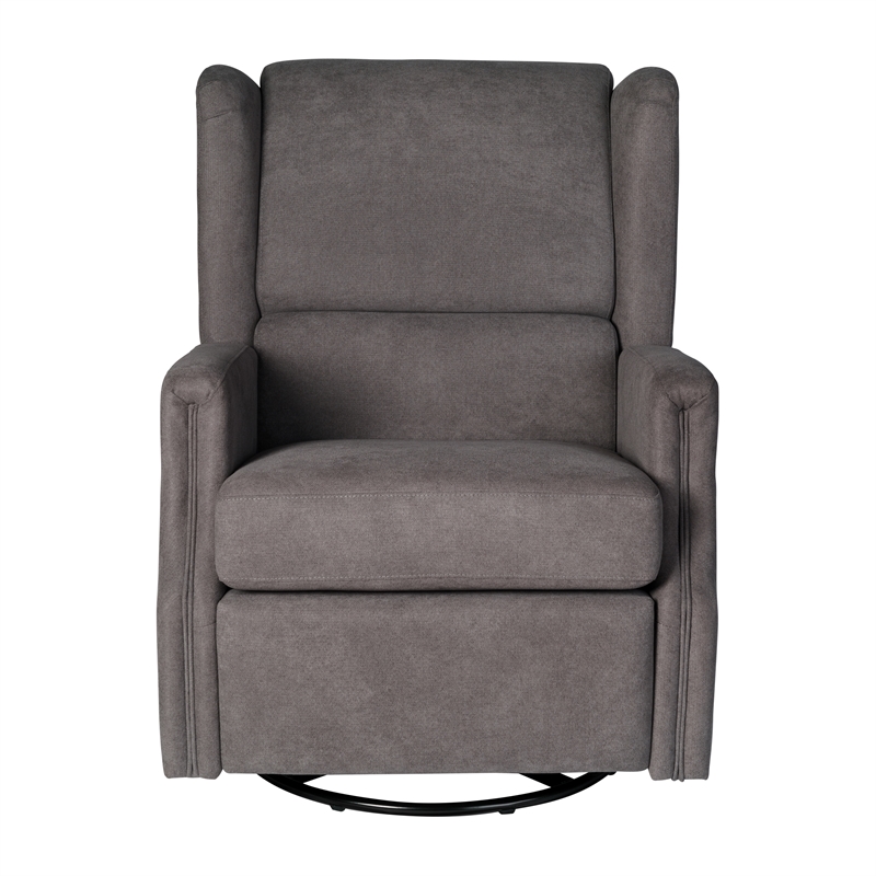 wingback manual rocking glider recliner chair with 360 swivel in dark gray