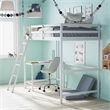 Twin Size Traditional Wood Slat Loft Bed with Integrated Desk & Ladder-White