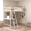 Twin Size Traditional Wood Slat Loft Bed with Integrated Desk & Ladder-White
