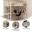 Sturdy Metal Loft Bed Frame in White with Desk and Safety Rails - Twin