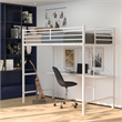 Sturdy Metal Loft Bed Frame in White with Desk and Safety Rails - Twin