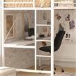Sturdy Metal Loft Bed Frame in White with Desk and Safety Rails - Twin