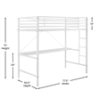 Sturdy Metal Loft Bed Frame in White with Desk and Safety Rails - Twin