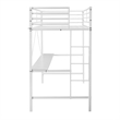 Sturdy Metal Loft Bed Frame in White with Desk and Safety Rails - Twin