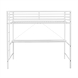 Sturdy Metal Loft Bed Frame in White with Desk and Safety Rails - Twin