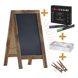 Rustic Brown Wood A-Frame Magnetic Chalkboard Set-Markers Stencils and Magnets