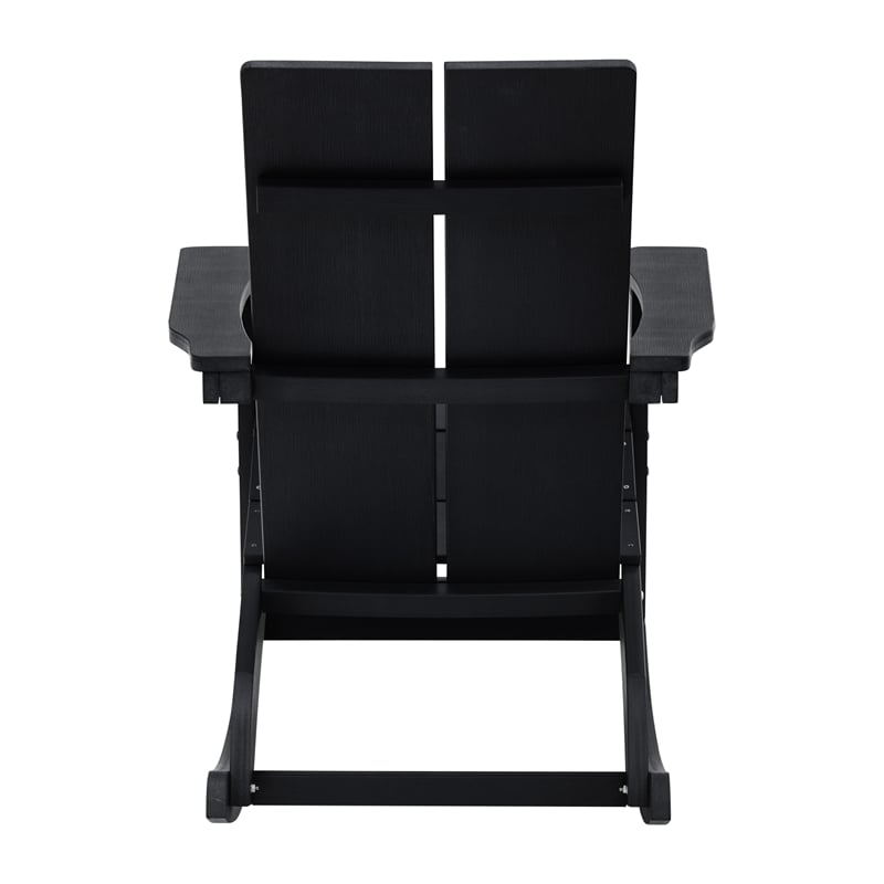 Modern 2-Slat Adirondack Poly Resin Rocking Chair for Indoor/Outdoor Use - Black