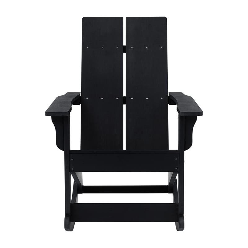 Modern 2-Slat Adirondack Poly Resin Rocking Chair for Indoor/Outdoor Use - Black