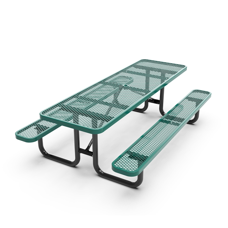 Commercial 8' Rectangular Expanded Mesh Metal Picnic Table with Anchors - Green
