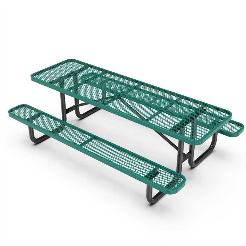 Commercial 8' Rectangular Expanded Mesh Metal Picnic Table with Anchors - Green
