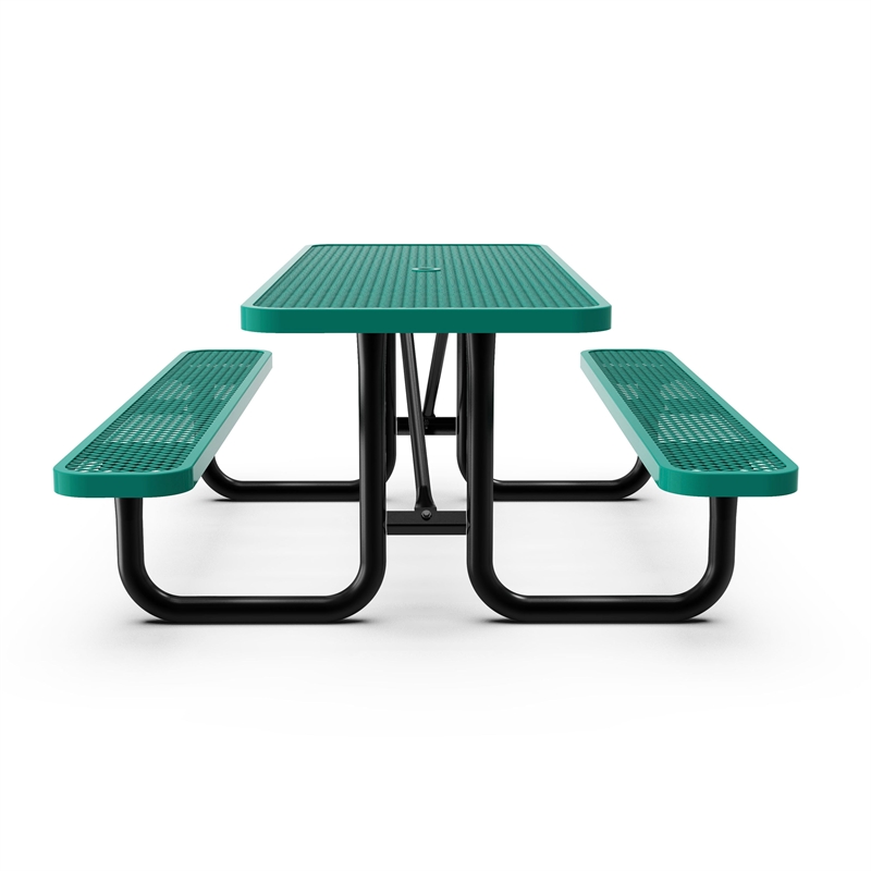 Commercial 8' Rectangular Expanded Mesh Metal Picnic Table with Anchors - Green