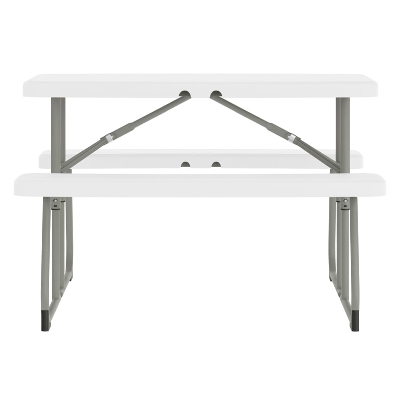 Indoor/Outdoor Commercial Grade Kids White Folding Picnic Table with Benches