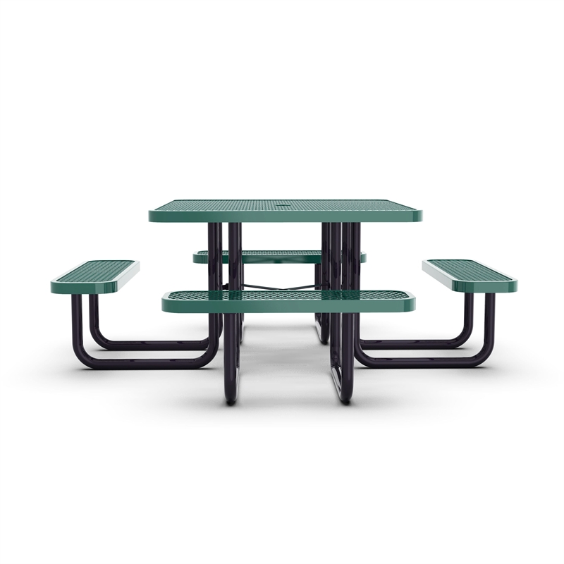 Commercial 46 Inch Square Expanded Mesh Metal Picnic Table with Anchors - Green