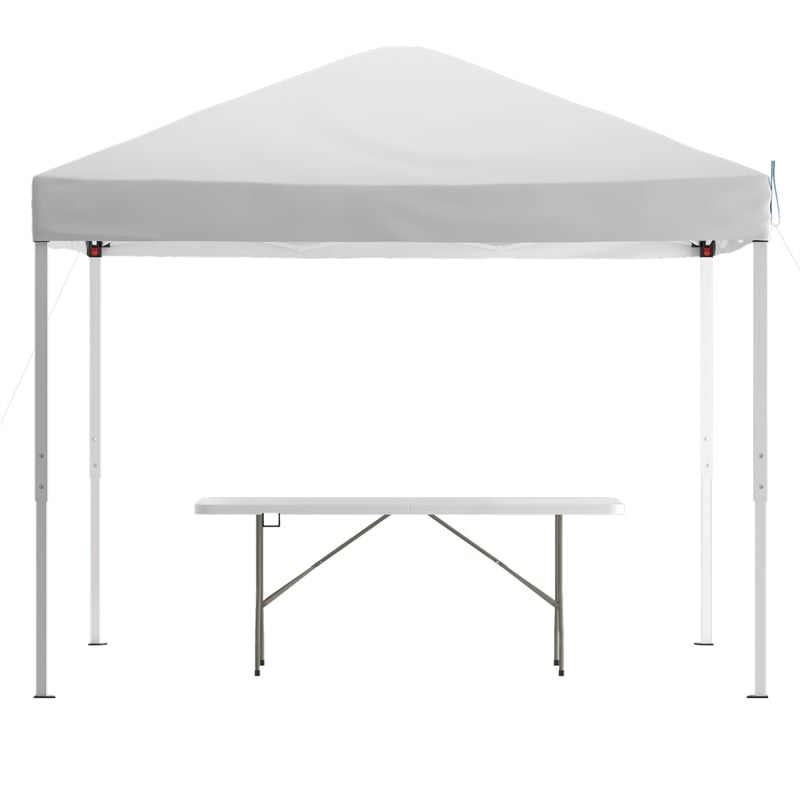 10' x 10' White Pop Up Canopy Tent and 6 Ft. Bi-Fold Table with Carrying Handle