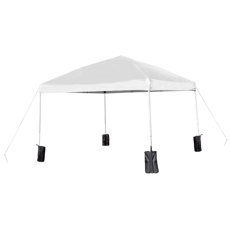 10' x 10' White Pop Up Canopy - Wheeled Case - Folding Table with Benches Set