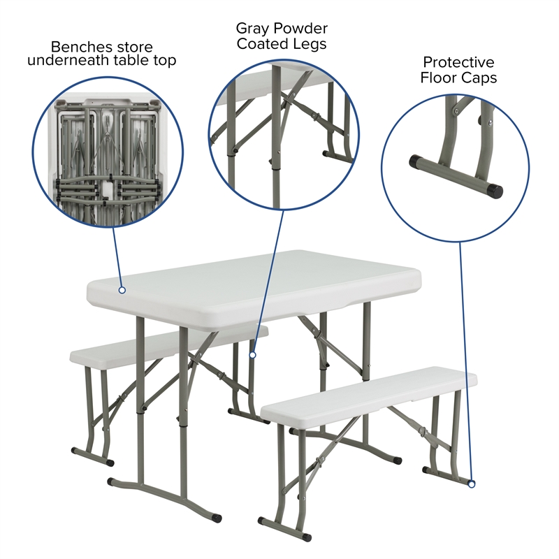 10' x 10' White Pop Up Canopy - Wheeled Case - Folding Table with Benches Set