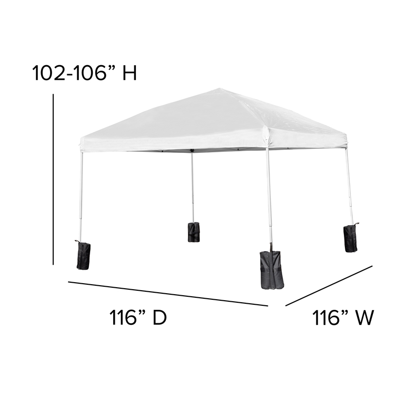 10' x 10' White Pop Up Canopy - Wheeled Case - Folding Table with Benches Set