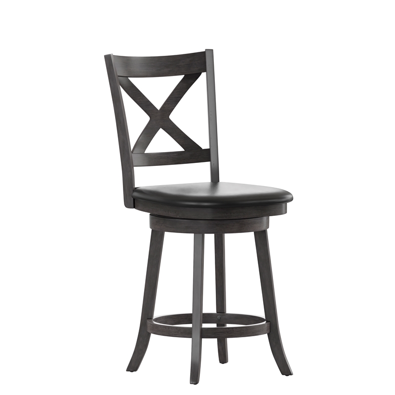 Commercial Wooden Swivel Counter Stools - Gray Wash Walnut/Black LeatherSoft