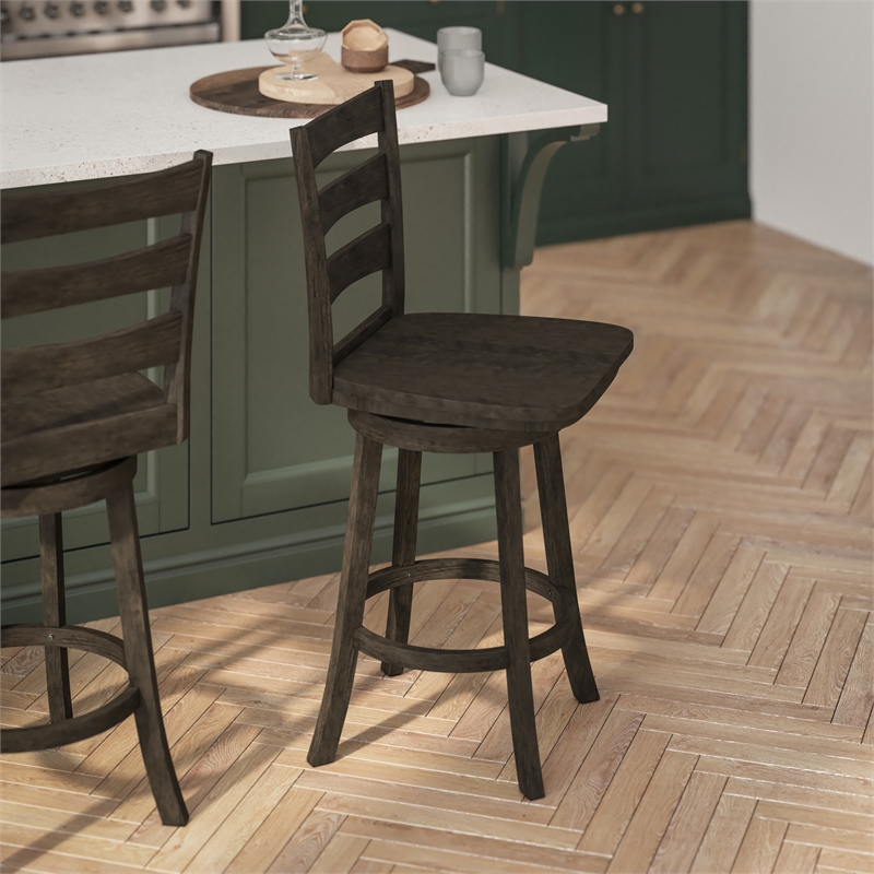 Commercial Wooden Swivel Counter Height Stool in Gray Wash Walnut