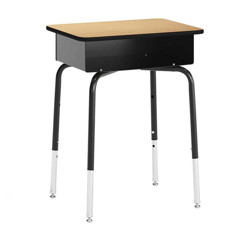 Natural/Blk Student Desk with Open Front Metal Book Box & Blk Flex Comfort Chair