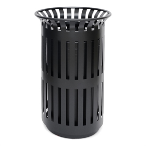 Commercial Outdoor Round Slatted Steel 37 Gallon Trash Can with Inner Bin in Blk
