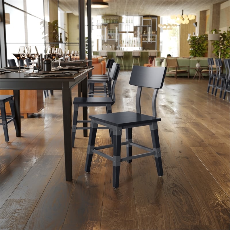 2 Pack Commercial Rustic Black Industrial Style Wood Dining Chair