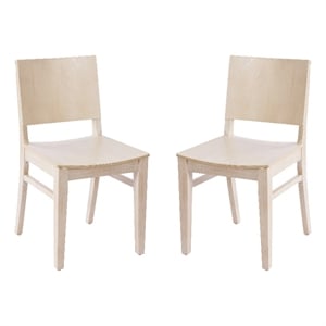 2 Pack Commercial Solid Wood Dining Chair with Curved Backrest in Antique White