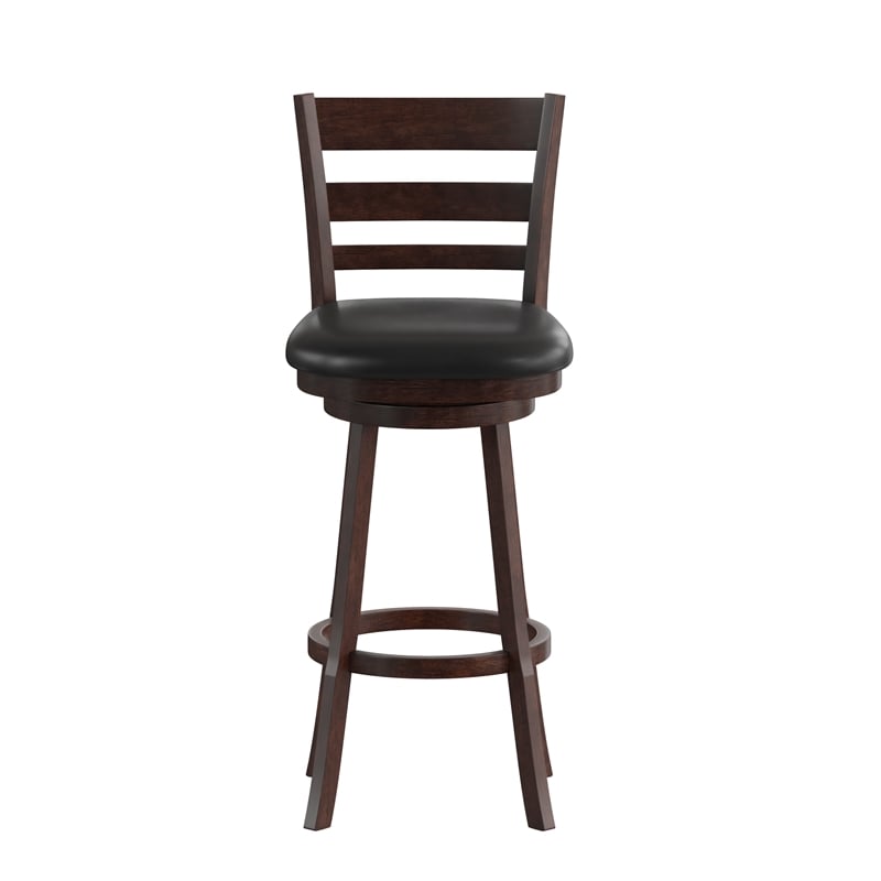 Commercial Wooden Swivel Bar Stools - Espresso/Black LeatherSoft