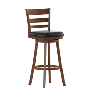 Commercial Wooden Swivel Bar Stools - Antique Oak/Black LeatherSoft