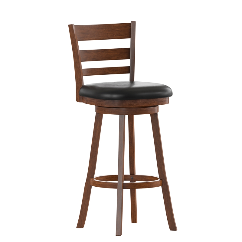 Commercial Wooden Swivel Bar Stools - Antique Oak/Black LeatherSoft