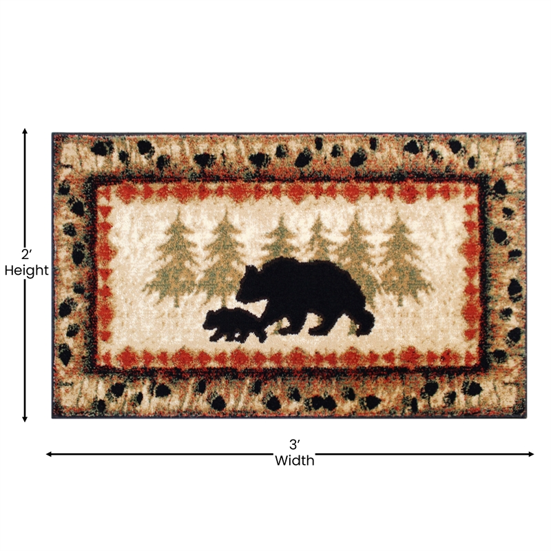 Wandering Bear and Cub Rustic Olefin Area Rug in Brown - Jute Backing - 2' x 3'