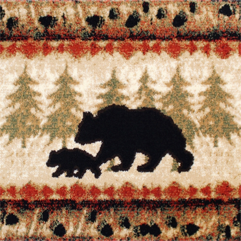 Wandering Bear and Cub Rustic Olefin Area Rug in Brown - Jute Backing - 2' x 7'