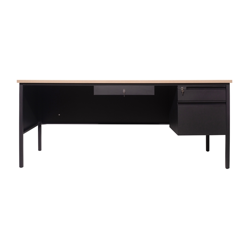 Commercial Right Side Single Pedestal Desk-3 Locking Drawers in White Oak-30x70