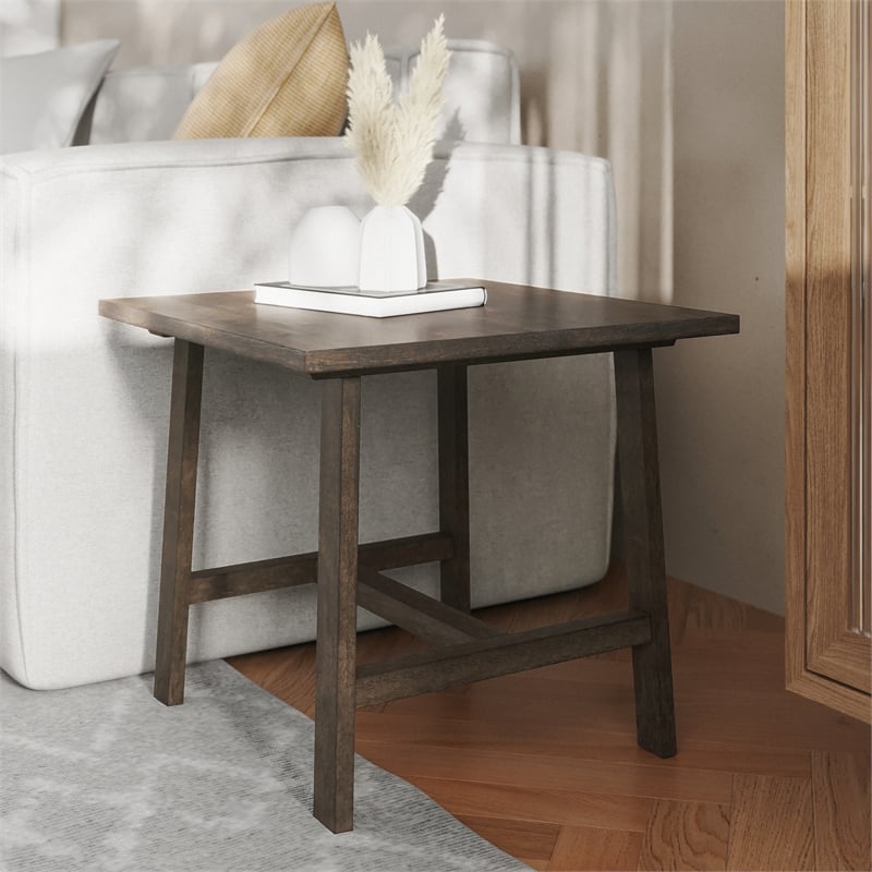 Flash Furniture Solid Wood Farmhouse Trestle Style End Table in Dark Gray