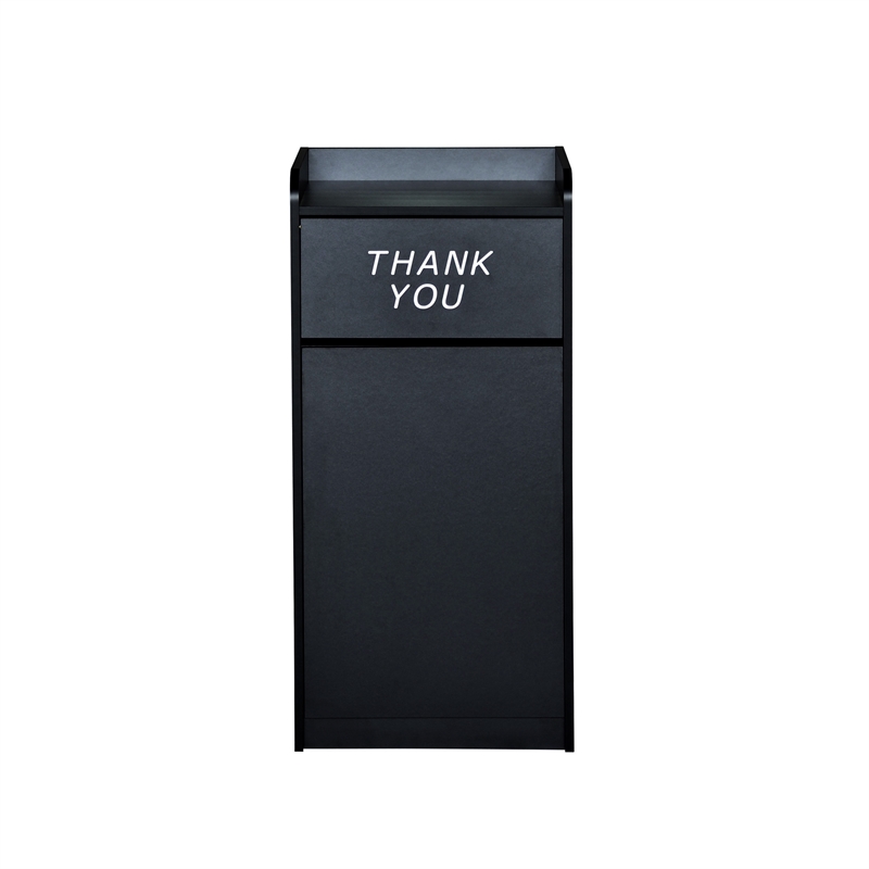 Wood Tray Top Receptacle in Black - Commercial Grade Push Door Trash Can