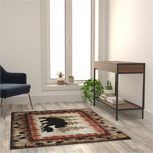 Wandering Bear and Cub Rustic Olefin Area Rug in Brown - Jute Backing - 4' x 5'