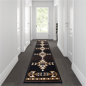 Southwestern Style Area Rug in Shades of Brown Beige and Black - 3' x 10'
