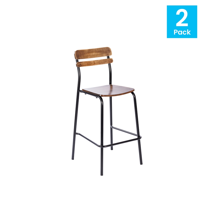 2PK Commercial Solid Wood Bar Stools with Black Frames and Antique Copper Finish