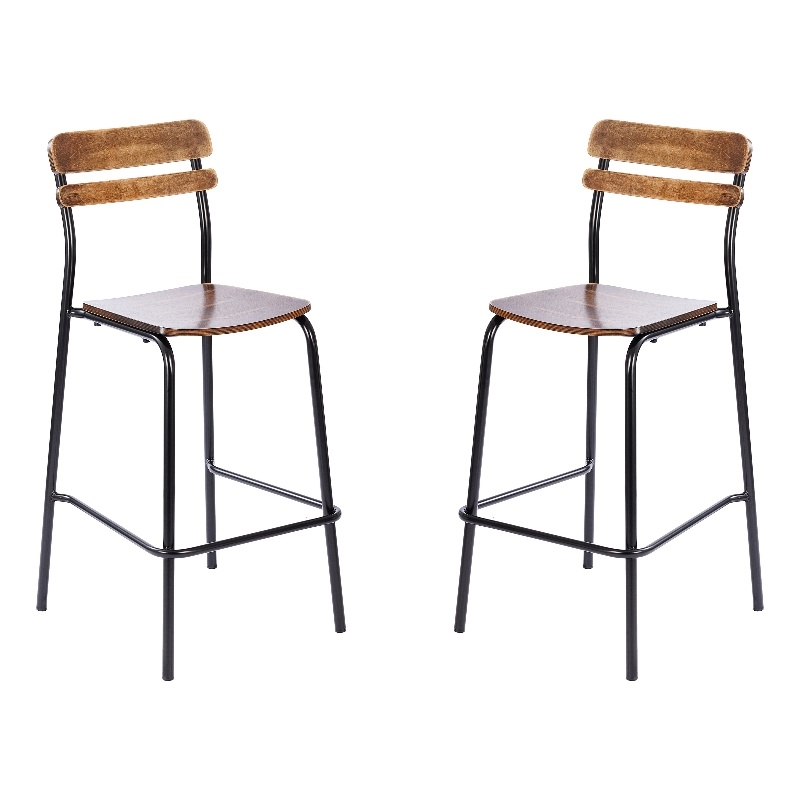 2PK Commercial Solid Wood Bar Stools with Black Frames and Antique Copper Finish