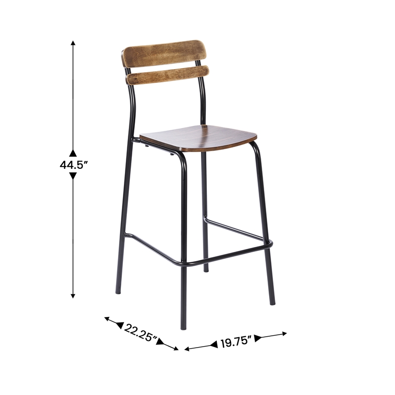 2PK Commercial Solid Wood Bar Stools with Black Frames and Antique Copper Finish