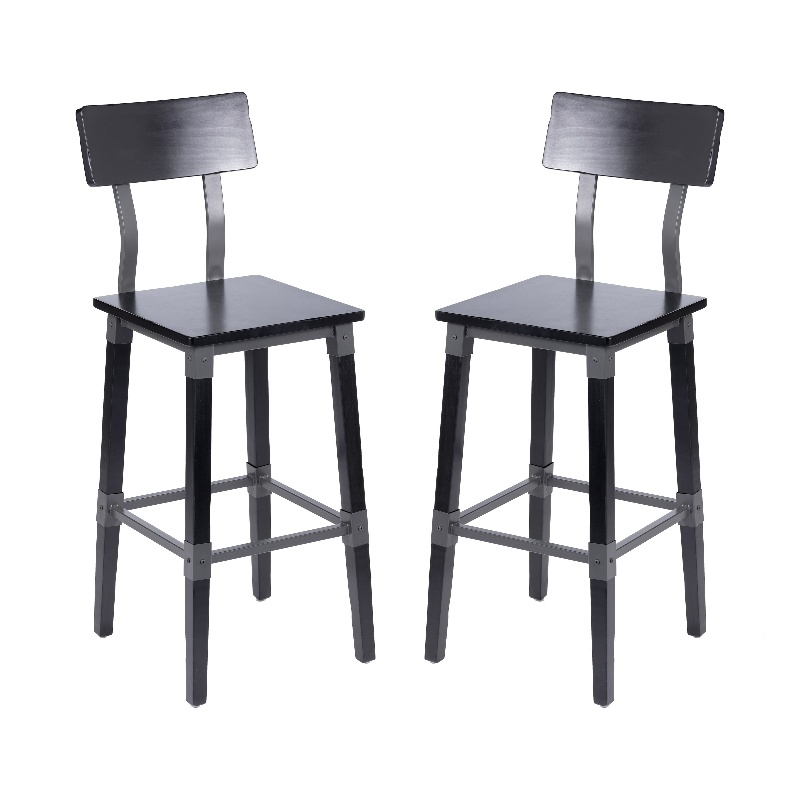 2 Pack Commercial Rustic Black Industrial Style Wood Dining Barstool