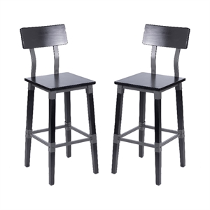 2 Pack Commercial Rustic Black Industrial Style Wood Dining Barstool
