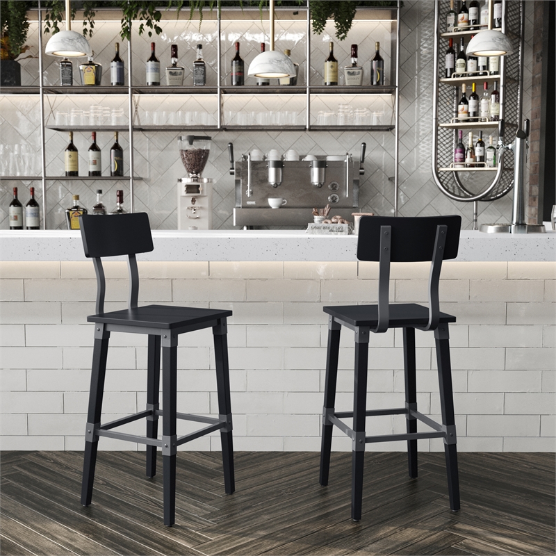 2 Pack Commercial Rustic Black Industrial Style Wood Dining Barstool