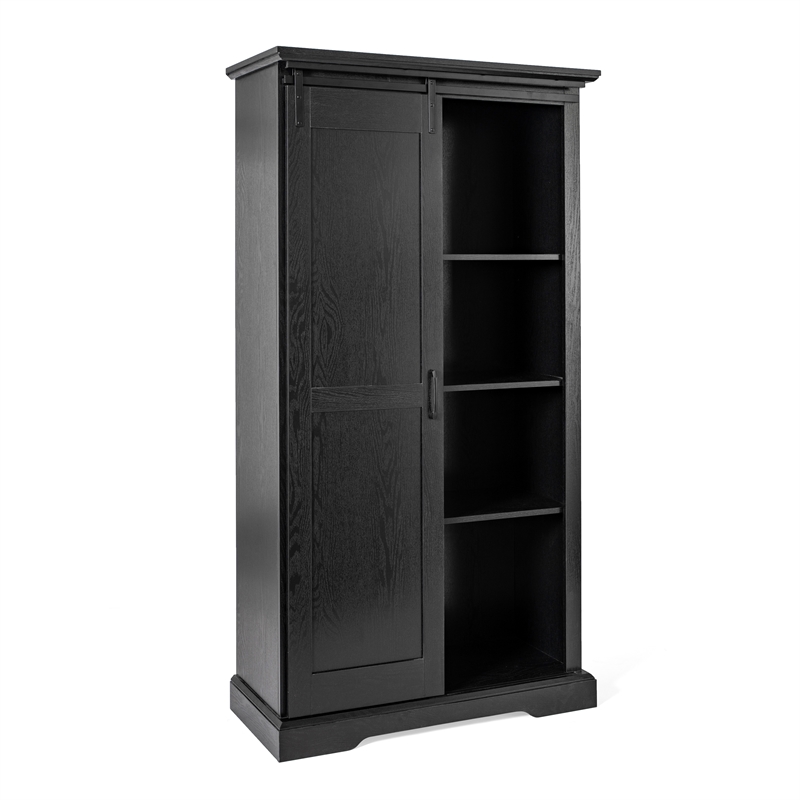 Farmhouse Storage Cabinet with Adjustable Shelves and Sliding Barn Door - Black