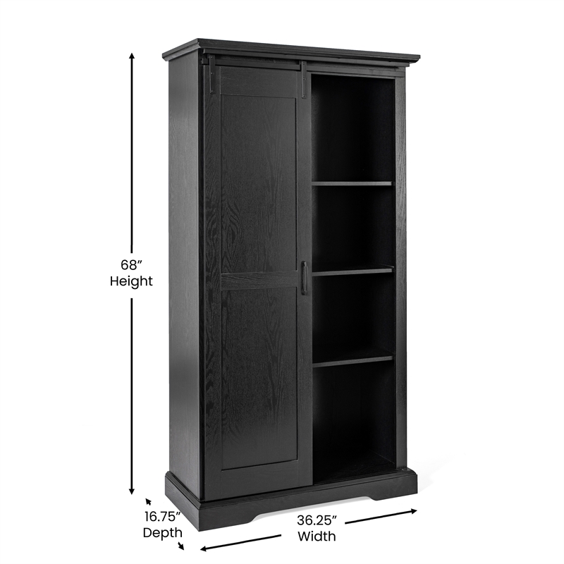 Farmhouse Storage Cabinet with Adjustable Shelves and Sliding Barn Door - Black