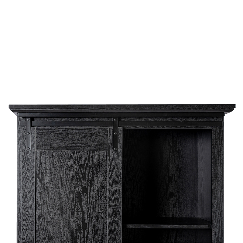 Farmhouse Storage Cabinet with Adjustable Shelves and Sliding Barn Door - Black